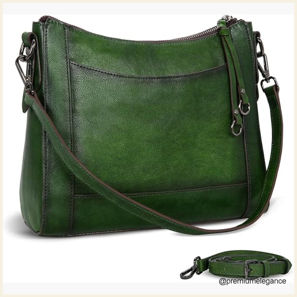 Genuine Leather Crossbody Hobo Bag with Adjustable Straps Medium Size - Picture 1 of 7